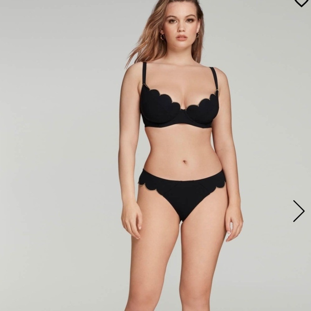 Agent Provocateur Lorna Black Gold Scallop Bikini Set Size 2 A Cup